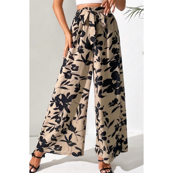 Tan Floral Wide Leg Pants - Picture 7 of 8